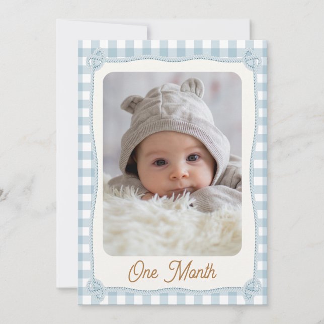 Plaid Blue First Rodeo Monthly Banner Flag Card (Front)