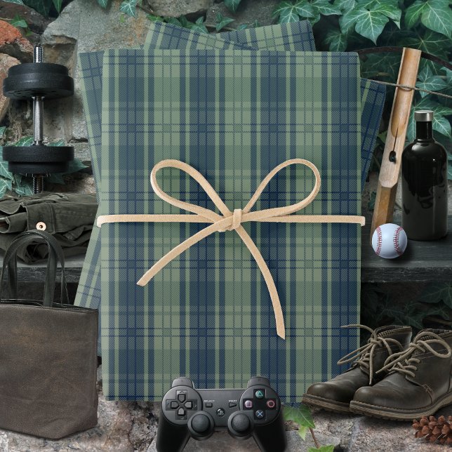 Plaid-Blue Green-Masculine Wrapping Paper Sheet (Plaid-Blue Green-Masculine Wrapping Paper Sheets by Leapfroglisics Shop)