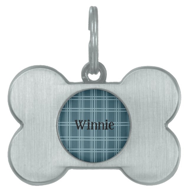Plaid Blue Pet ID Tag (Front)