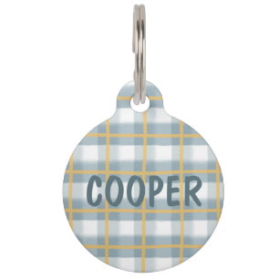 Plaid Blue White Yellow - Custom ID Tag for Pets