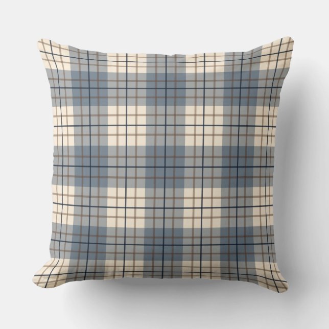 Plaid Blues Brown Cream Cushion (Front)