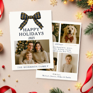Plaid Bow Christmas Photo Holiday Flat Card
