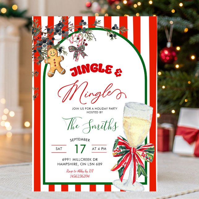 Plaid Bow Preppy Jingle and Mingle Christmas Party Invitation (Creator Uploaded)