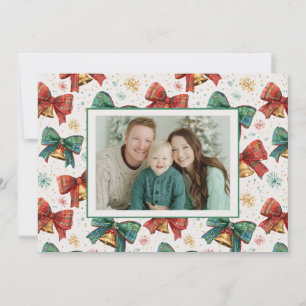 Plaid Bows Bells Photo Christmas Card
