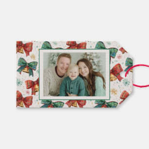 Plaid Bows Bells Photo Christmas Gift Tags