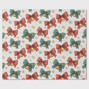 Plaid Bows Bells Retro Christmas Wrapping Paper