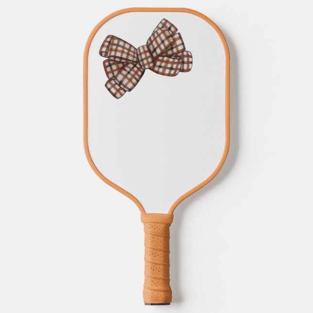 Plaid brown bow preppy pickleball paddle (Front)