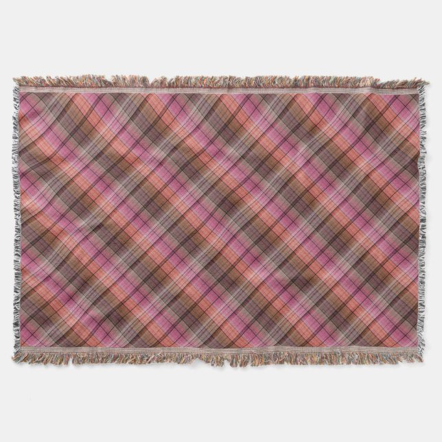 Plaid . Brown pink plaid . Throw Blanket (Front)