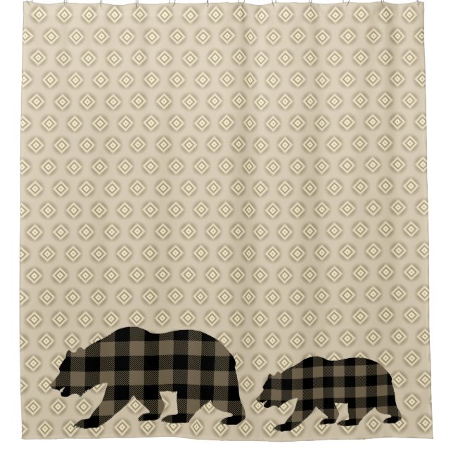 Plaid buffalo bears on diamond shape pattern shower curtain (Front)
