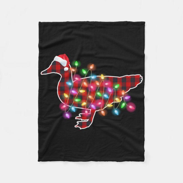 Plaid Buffalo Duck Christmas Pajamas Xmas Lights F Fleece Blanket (Front)