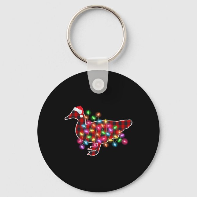 Plaid Buffalo Duck Christmas Pajamas Xmas Lights F Key Ring (Front)