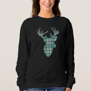 Plaid Buffalo Emerald Tan Plaid Deer Head Christma Sweatshirt