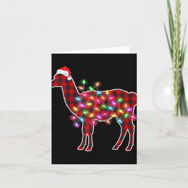 Plaid Buffalo Llama Christmas Pajamas Xmas Lights  Card (Front)