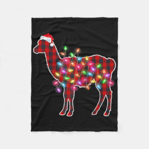 Plaid Buffalo Llama Christmas Pajamas Xmas Lights Fleece Blanket