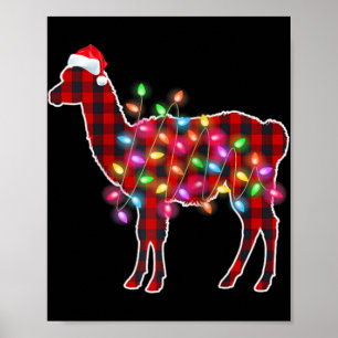 Plaid Buffalo Llama Christmas Pajamas Xmas Lights Poster
