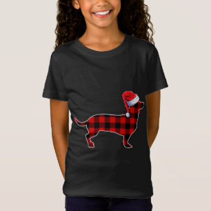 Plaid Buffalo Santa Dachshund Christmas Dog T-Shirt
