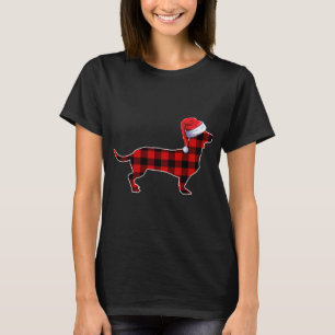 Plaid Buffalo Santa Dachshund Christmas Dog T-Shirt