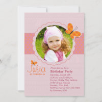 Plaid Butterfly Photo Birthday Party Invitation