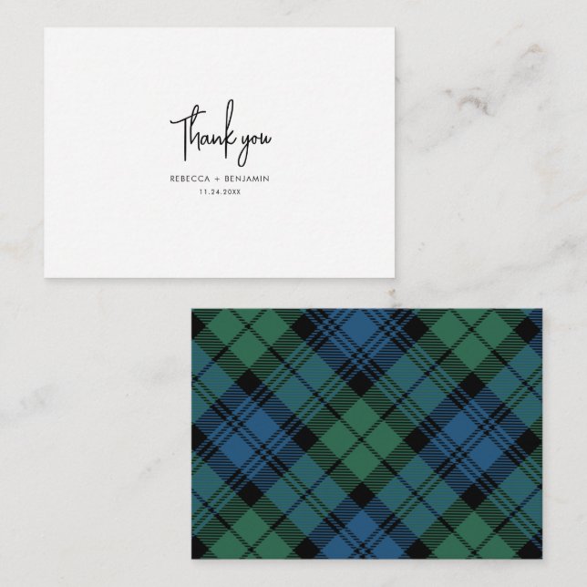 Plaid Campbell Rustic Wedding Tartan Thank You Card (Front/Back)