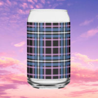Plaid Can Glass – Blue & Lavender Chequered