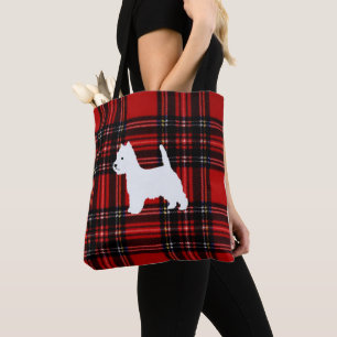 Plaid Canvas Tote with Westie Bag