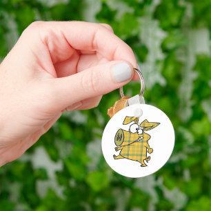Plaid Cartoon Pig Funny Tartan Farm Animal Key Ring