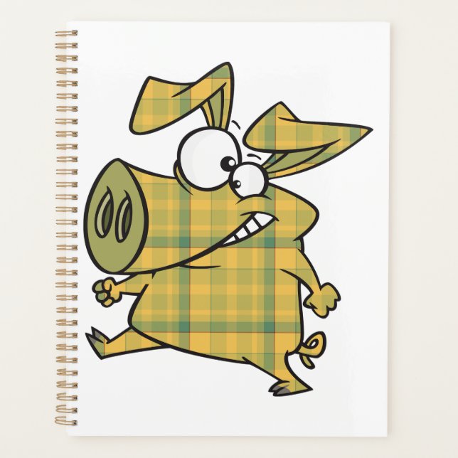 Plaid Cartoon Pig Funny Tartan Farm Animal Planner (Front)