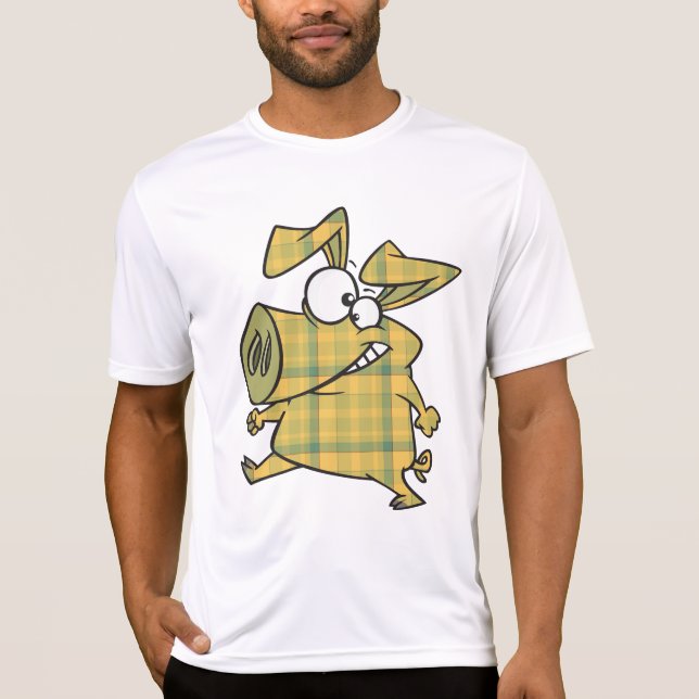Plaid Cartoon Pig Funny Tartan Farm Animal T-Shirt (Front)