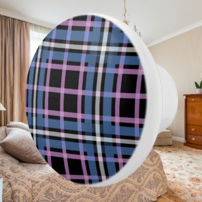Plaid Ceramic Knob – Blue, Lavender & Black (Creator Uploaded)