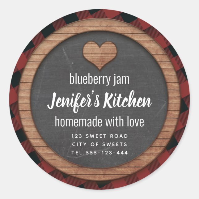 Plaid Chalkboard heart homemade jam Square Sticker (Front)