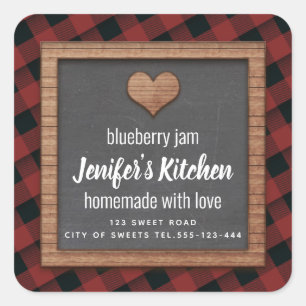 Plaid Chalkboard heart homemade jam Square Sticker