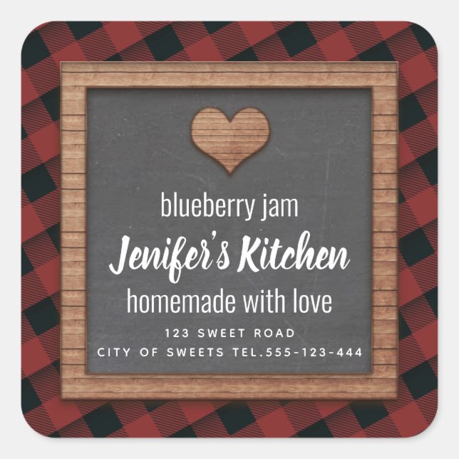 Plaid Chalkboard heart homemade jam Square Sticker (Front)