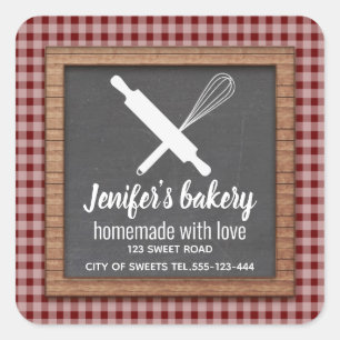 Plaid Chalkboard whisk rolling pin bakery Square Sticker