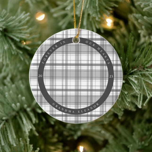 Plaid Charcoal Memorial Two Photo Ceramic Tree Decoration (Tree)