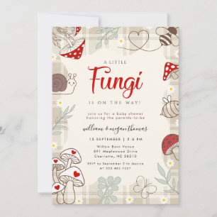 Plaid Check Fungi Snail Woodland Baby Shower Invitation