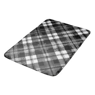 Plaid Check Tartan Black White Farmhouse Modern Bath Mat