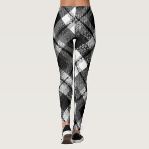 Plaid Check Tartan Black White Farmhouse Modern Leggings