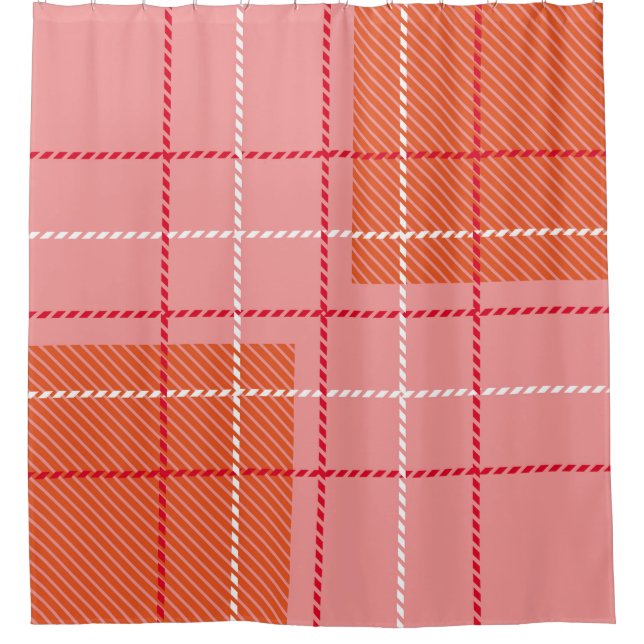 Plaid Checkered Fabric Pattern in pink,  pale oran Shower Curtain (Front)