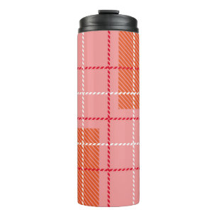 Plaid Checkered Fabric Pattern in pink, pale oran Thermal Tumbler