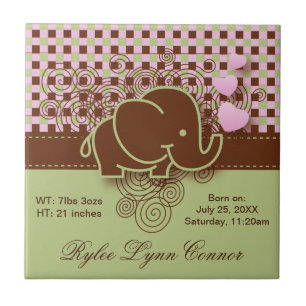 Plaid Chequered Elephant Design   Pink Brown Green Tile
