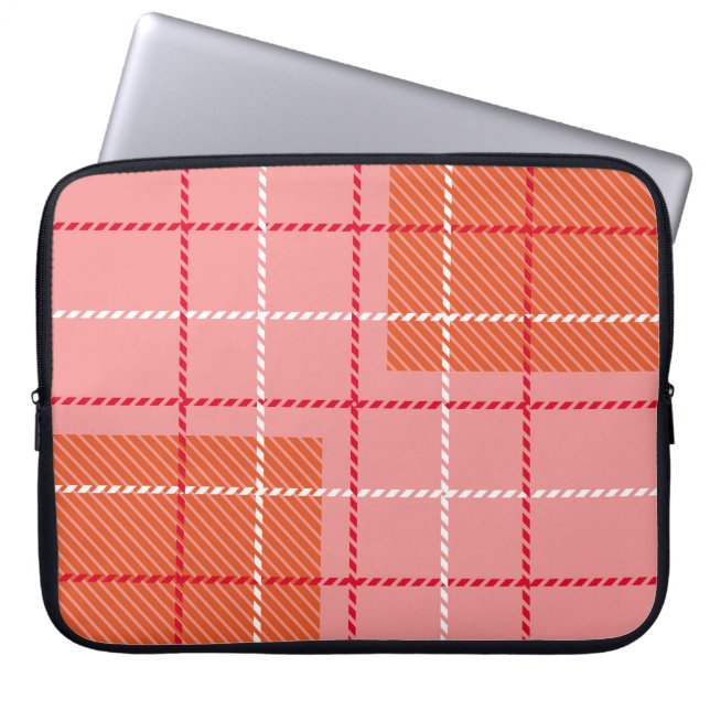 Plaid Chequered Fabric Pattern in pink,  pale oran Laptop Sleeve (Front)