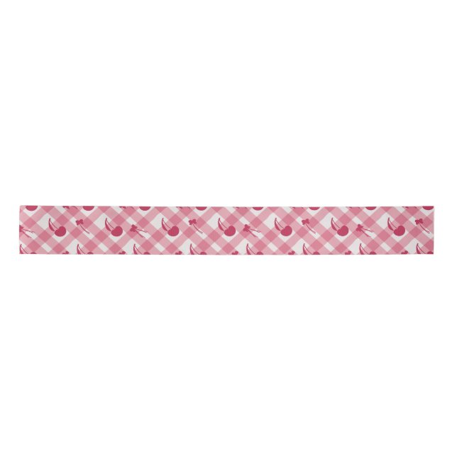 Plaid Cherry Pink Pattern Satin Ribbon (Front)