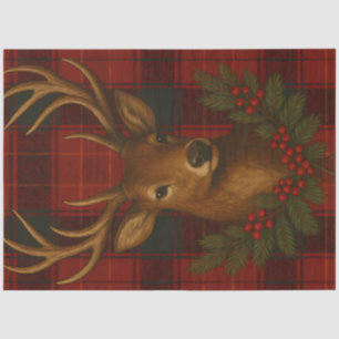 Plaid Christmas Buck With Holly Decoupage Tissue Paper