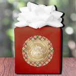 Plaid Christmas  Classic Round Sticker<br><div class="desc">Merry Christmas in chic white lettering on a splash of faux gold foil,  these round stickers are personalised with Sweet Holiday Wishes and your family name in chic lettering on a pattern of gold squiggles on a holiday plaid pattern. MATCHING paper plates,  napkins and MORE designs in our store.</div>