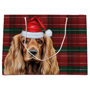 Plaid Christmas Cocker Spaniel Dog Large Gift Bag