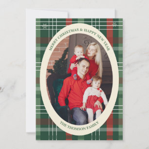 Plaid Christmas Family Photo Holiday Green Tartan Card