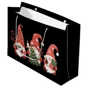 Plaid Christmas Gnomes Santa Funny Merry Christmas Large Gift Bag