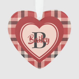Plaid Christmas Heart w/Pink Tattoo Personalised Ornament