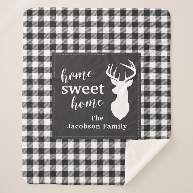 Plaid Christmas Holiday Home Sweet Sherpa Blanket (Front)