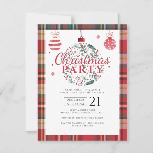 Plaid Christmas Holiday Office Party Rustic Invitation (Front)